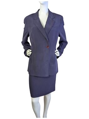 Vintage 100% Silk Kasper Purple Blazer Size 10 90s Minimalist Power Jacket